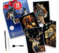 VTEAS Libro da grattare a spirale da 10 pagine per adulti e ragazzi: disegni animali selvatici e fantasy, antistress, attività creative, regalo creativo, A4, con 3 strumenti (selvaggio)