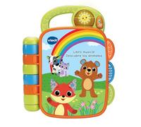 VTECH Baby Libro musicale Scopri gli animali, Libro per bambini per bambini +6 mesi, pagine interattive, impara il clima, l'abbigliamento, animali, colori, versione ESP