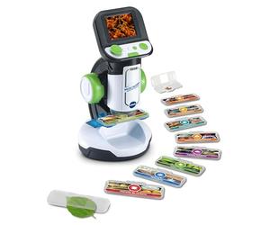 VTech - Microscopio educativo multimediale, Microscopio per bambini +7 anni, 240 immagini e video della BBC, Giocattolo scientifico educativo, Display digitale a colori, contenuto spagnolo