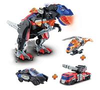 VTech - Switch&Go Dinos 4en1 Mega T-Rex SOS, Superdinosauro combinato tre veicoli di emergenza, Dinosauri e action figure giocattolo per bambini +3 anni, Versione ESP