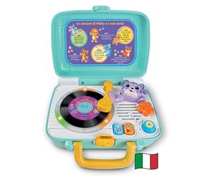 VTech Wisky Micio Giradischi per Bambini 1-4 Anni | 5 Dischi Fronte-Retro, 6 Canzoni, Regolazione Volume, Valigetta Inclusa, Lingua Italiana, Batterie Incluse