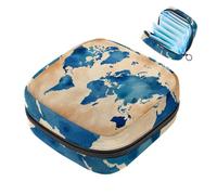VTGHDEEQ Borsa per assorbenti igienici,borsa per periodo,borsa per imbottitura,Mappa del mondo retrò blu,custodia per periodo