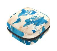 VTGHDEEQ Borsa per assorbenti igienici,borsa per periodo,borsa per imbottitura,Mappa del mondo retrò blu,custodia per periodo