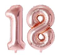 Vthoviwa 100CM Palloncini Numeri 18 Rosa oro, Pallone 18. Compleanno Numero Palloncini Foglio, Palloncino 18 Decorazione Festa Supporta Elio
