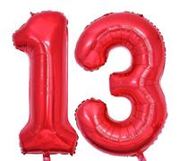 Vthoviwa 40 Pollici Compleanno Palloncini Numeri 13/31 Rosso, Pallone 13/31. 0123456789,10-19,20-25,30,40,50,60,70,80,90 Festa Numero Palloncino Foglio Supporta Elio