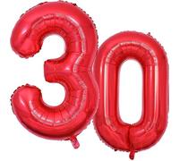 Vthoviwa 40 Pollici Palloncini Numeri 30 Rosso, Pallone 30. 0123456789,10-19,20-25,30,40,50,60,70,80,90 Compleanno Numero Palloncini Foglio, Palloncino 30 Decorazione Festa Supporta Elio