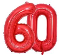 Vthoviwa 40 Pollici Palloncini Numeri 60 Rosso, Pallone 60. 0123456789,10-19,20-25,30,40,50,60,70,80,90 Compleanno Numero Palloncini Foglio, Palloncino 60 Decorazione Festa Supporta Elio