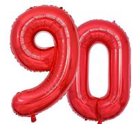 Vthoviwa 40 Pollici Palloncini Numeri 90 Rosso, Pallone 90. 0123456789,10-19,20-25,30,40,50,60,70,80,90 Compleanno Numero Palloncini Foglio, Palloncino 90 Decorazione Festa Supporta Elio