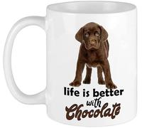 VTmaio Divertente tazza da caffè da 325 ml, divertente tazza da caffè Life is Better with Chocolate Lab Labrador Acquerello tazza per amanti dei cani, regalo di compleanno per mamma, papà, fidanzato,