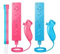 VTone - 2 confezioni di controller gestuale e joystick Nunchuck con custodia in silicone e cinturino da polso, compatibile per console wii/wii u (rosa e blu)