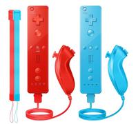 VTone - 2 confezioni di controller gestuale e joystick Nunchuck con custodia in silicone e cinturino da polso, compatibile per console wii/wii u (rosso e blu)