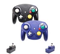VTone Controller wireless Gamecube, 2 pezzi 2.4G Wireless Classic Gamepad con adattatore ricevitore per Wii Gamecube NGC GC (nero e blu scuro)