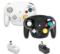 VTone Controller wireless per game, 2 pezzi, 2,4 G, senza fili, con adattatore ricevitore per Wii Game Cube NGC GC (nero e bianco)