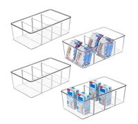 Vtopmart Confezione da 4 contenitori per alimenti, in plastica trasparente, per dispensa, cucina, frigorifero, organizzazione e conservazione dell'armadio, 4 scomparti, snack, sacchetti, pacchetti di