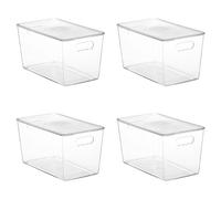 Vtopmart Set di 4 grandi contenitori per la conservazione in plastica trasparente con coperchi, impilabili con manico per dispensa, cucina, frigorifero, armadio, bagno, organizer sotto il lavello