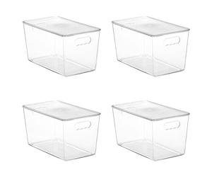 Vtopmart Set di 4 grandi contenitori per la conservazione in plastica trasparente con coperchi, impilabili con manico per dispensa, cucina, frigorifero, armadio, bagno, organizer sotto il lavello