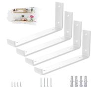 VTOPVMAX Set da 4 Staffe per Mensole Reggimensola, Supporti a Muro in Acciaio 5mm Bianco con Bordo Antiscivolo, per staffe per mensole pesanti 30cm
