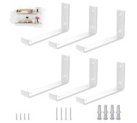 VTOPVMAX Set da 6 Staffe per Mensole Reggimensola, Supporti a Muro in Acciaio 5mm Bianco con Bordo Antiscivolo, per staffe per mensole pesanti 22.5cm
