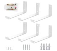 VTOPVMAX Set da 6 Staffe per Mensole Reggimensola, Supporti a Muro in Acciaio 5mm Bianco con Bordo Antiscivolo, per staffe per mensole pesanti 25cm