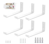 VTOPVMAX Set da 6 Staffe per Mensole Reggimensola, Supporti a Muro in Acciaio 5mm Bianco con Bordo Antiscivolo, per staffe per mensole pesanti 30cm