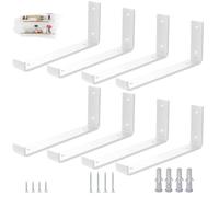 VTOPVMAX Set da 8 Staffe per Mensole Reggimensola, Supporti a Muro in Acciaio 5mm Bianco con Bordo Antiscivolo, per staffe per mensole pesanti 30cm