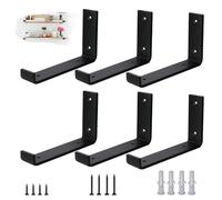 VTOPVMAX Staffe per Mensole Pesanti 6 Pezzi - Reggimensola Angolari in Acciaio da 5mm con Bordi di Sicurezza, Kit Reggi Mensole da Muro Stile Industriale Rustico Nero per Scaffali, 20cm