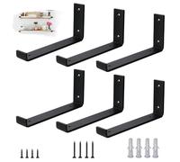 VTOPVMAX Staffe per Mensole Pesanti 6 Pezzi - Reggimensola Angolari in Acciaio da 5mm con Bordi di Sicurezza, Kit Reggi Mensole da Muro Stile Industriale Rustico Nero per Scaffali, 25cm