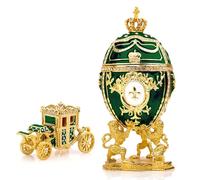 Vtry Riproduzione di uova di Pasqua russe decorative: portagioie extra large da 16,8 cm, dipinto a mano, per la decorazione della casa, viene fornito con una carrozza vintage (verde)