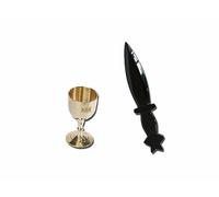 vuagmiv Set di calice wicca in ossidiana e Athame in ottone, con pietra preziosa nera, pentacolo Wiccan forniture e strumenti per altare (Athame e calice)