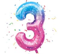 VUCDXOP Foil Palloncini Numeri 3, 101 CM Stelle Rosa Blu Palloncini Compleanno 3, Numeri Gonfiabili Palloncini 3, Compleanno Gonfiabili Pallone per Anniversario, Decorazione Feste di Palloncino
