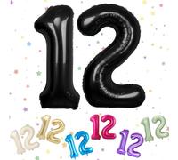 VUCDXOP Palloncini neri con numero 12, lamina di elio da 101,6 cm, confezione da 2, unisex per bambini, decorazioni per 12° e 21° compleanno, anniversario e laurea