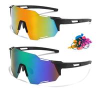 Vueinrg 2 Pezzi Occhiali da Ciclismo Polarizzati per Uomo Donna Occhiali Sportivi TR90 Telaio Occhiali da Ciclismo Occhiali Protettivi UV400 Antivento Antipolvere Occhiali da Sole