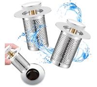 Vueinrg 2 Pezzi Tappo lavandino Bagno con Filtro,33-55mm Universale Pop Up Tappo di Scarico Tappi lavandino Bagno in Rame con Nucleo a Molla per Vasca da Bagno, Cucina, Lavabo,Filtrare i Capelli