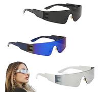 Vueinrg 3 Pezzi Lunetta Futuristico, Occhiali da Sole Futuristi Spaziali Alieni, Occhiali del Futuro Guerriero Gioco di Ruolo Divertimento Occhiali per Partito Festa Cosplay Costume, 3 Colori