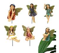 Vuggdt 6 statuette in miniatura di fate dei fiori, statuette da giardino in resina colorata a forma di fata, statua di folletti per esterni, decorazione per piante in vaso da giardino