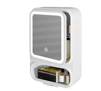Vuggdt Armadietto a specchio da bagno, armadietto da parete con specchio, luci LED dimmerabili, porta magnetica, dispenser di fazzoletti per shampoo, bagnoschiuma, trucco