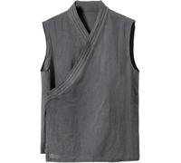 VUIKLCty Giacca Senza Maniche Tradizionale Cinese Estiva Gilet Hanfu Camicetta in Lino e Cotone da Uomo Abito da Uomo e Cardigan Kimono(Gray,XXL)