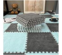 VUIKLCty Tappetino in schiuma felpata, 30 pezzi, 30 e 60 cm, quadrati, motivo: puzzle, piastrelle in schiuma ad incastro (grigio+azzurro, 30 x 30 x 0,6 cm)