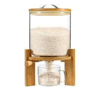 Vuinop Dispenser per riso, contenitore per farina e cereali con coperchio ermetico e supporto in legno, contenitore per alimenti in vetro per organizzazione della cucina e dispensa (5 L)