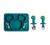 VUIUYOIES Incoraggia abitudini alimentari sane Set di stoviglie in silicone per bambini Robusto e durevole Alimentazione facilmente sicuro e inodore, verde scuro 2