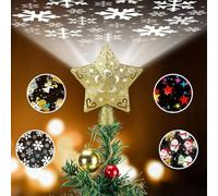 Vulaop Puntale albero di Natale Proiettore Stella - 5 modelli di proiezione, LED di rotazione a 360°, base stabile e cavo lungo, decorazione per albero di Natale per interni