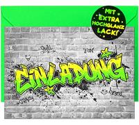 VULAVA 12 biglietti di invito graffiti per il compleanno dei bambini e le 12 buste - I biglietti per feste di graffiti sono il perfetto invito a graffiti per ragazzi e ragazze e bambini