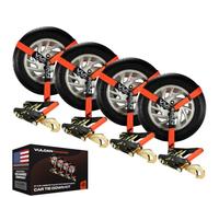 VULCAN Car Tie Down with Snap Hooks - Lasso Style - 2 Inch x 96 Inch - 4 Pack - PROSeries - 3,300 Pound Safe Working Load