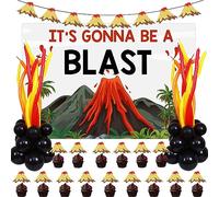 Vulcano - Decorazione per feste in lava calda vulcano, motivo "It's Gonna Be a Blast", colore: rosso, arancione, giallo, nero, lattice, con palloncino, volcano, glitterato, ghirlanda per cupcake, decorazione per dinosauri Luau hawaiano Tiki Fire Party