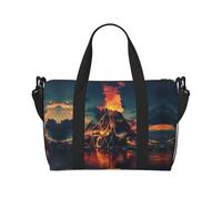 Vulcano Piccolo Duffel Bag Pieghevole Borsa Da Viaggio Weekender Bag Pernottamento Palestra Ospedale Borse Per Donne & Uomini, nero, Taglia unica