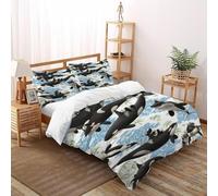 VulcanTrade balena assassino panda Stampa 3D traspirabile Set Di Biancheria Da Letto 3 Pezzi Microfibra Morbida 2 Cuscini Cerniera Chiusa King（220x240cm） Per Adulti, Donne E Bambini