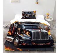 VulcanTrade Camione Fiamma Stampa 3D Means of Transportation Set Di Biancheria Da Letto 2 Pezzi Microfibra Ipoallergenica Cuscini Cerniera Chiusa Single(135x200cm) Per Adulti, Donne E Bambini