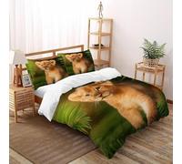 VulcanTrade cucciolo leone verde Stampa 3D traspirabile Set Copertura Piumino 3 Pezzi Microfibra Ipoallergenica 2 Cuscini Cerniera Chiusa Super King（260x220cm） Per Adulti, Donne E Bambini