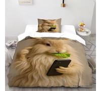 VulcanTrade Giocare Mobile Rabbit Stampa 3D Animated animales Set Copertura Piumino 2 Pezzi Microfibra Ipoallergenica Cuscini Cerniera Chiusa Single(135x200cm) Per Adulti, Donne E Bambini