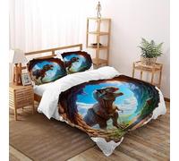 VulcanTrade Grotta dei Dinosauri Stampa 3D traspirabile Set Di Biancheria Da Letto 3 Pezzi Microfibra Resistente Alle Rughe 2 Cuscini Cerniera Chiusa Double（200x200cm） Per Adulti, Donne E Bambini